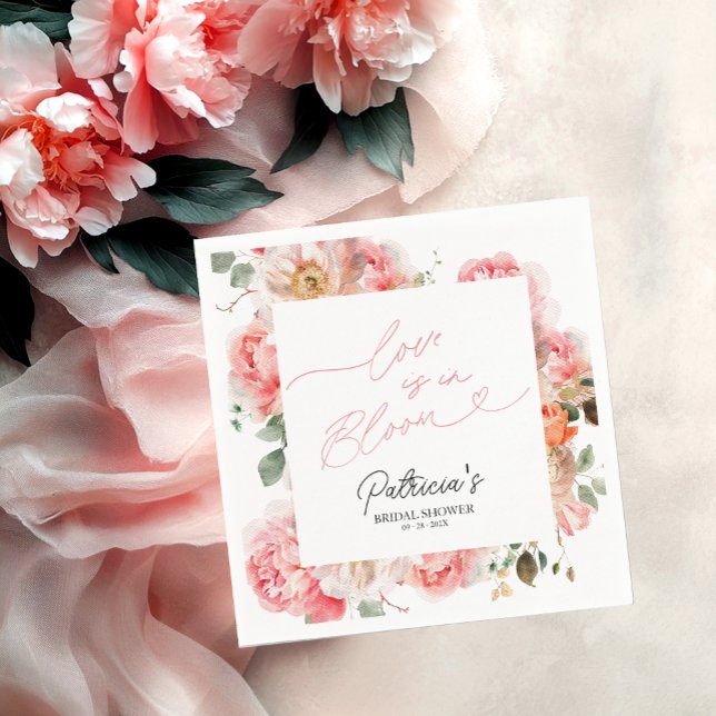 Love Is In Bloom Bridal Shower Blush Floral Napkin (Creator Uploaded)