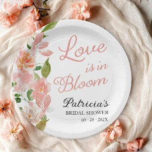 Love Is In Bloom Bridal Shower Blush Floral Paper Plate