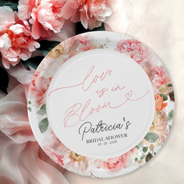 Love Is In Bloom Bridal Shower Blush Floral Paper Plate (Creator Uploaded)