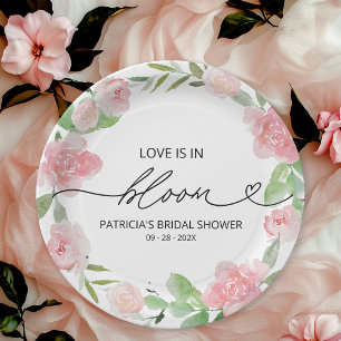Love Is In Bloom Bridal Shower Blush Floral Paper Plate