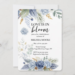 Love Is In Bloom Bridal Shower Dusty Blue Flower Invitation