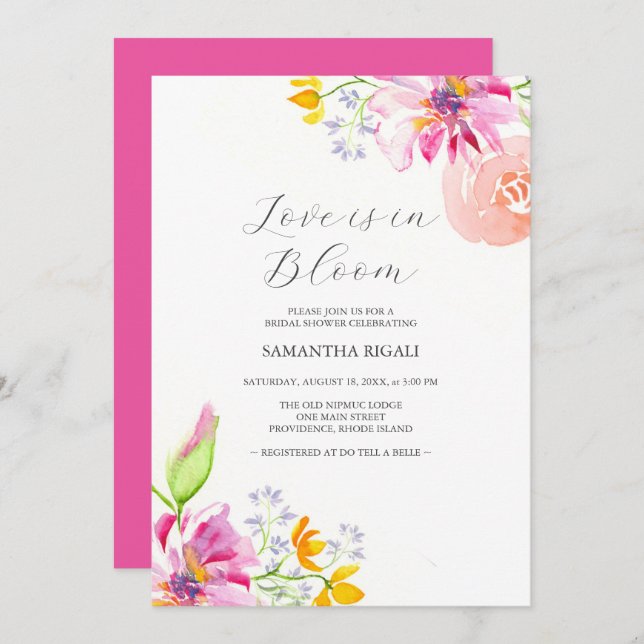 Love is in Bloom Bridal Shower Invitations Pink (Front/Back)