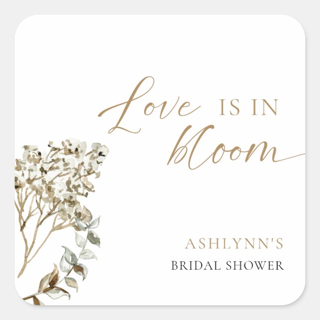 Love is in Bloom Bridal Shower Pampas Grass Square Sticker (Front)