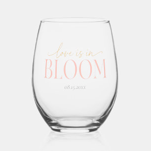 Love Is In Bloom Bridal Shower  Stemless Wine Glass