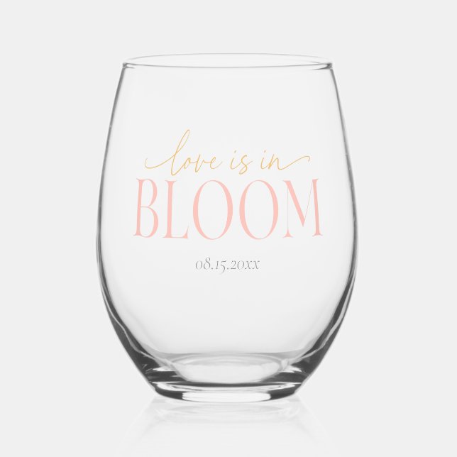 Love Is In Bloom Bridal Shower  Stemless Wine Glass (Front)
