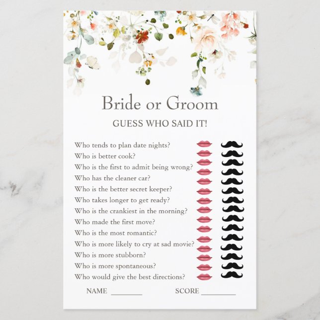 Love is in Bloom Bride or Groom Bridal Shower Game (Front)