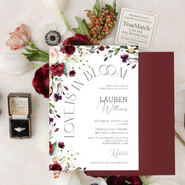 Love Is In Bloom Burgundy Botanical Bridal Shower Invitation (Creator Uploaded)