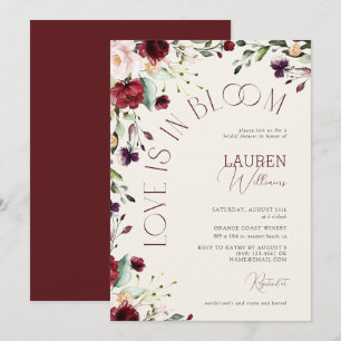 Love Is In Bloom Burgundy Botanical Bridal Shower Invitation
