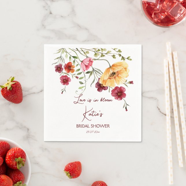 Love is in bloom burgundy flowers bridal shower  napkin (Insitu)