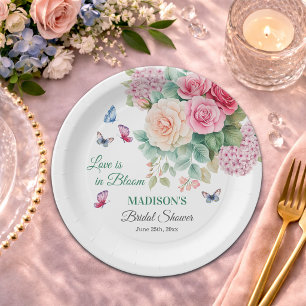 Love is in Bloom Butterflies Bridal Shower Paper Plate