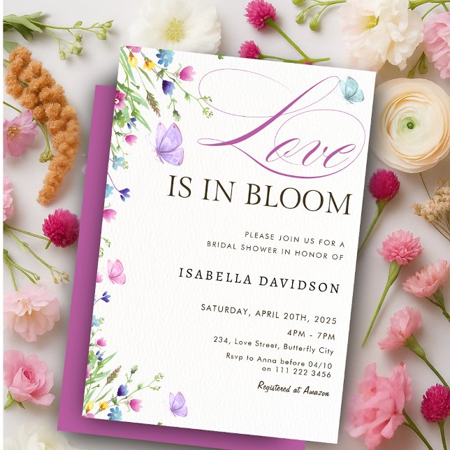 Love is in Bloom Butterfly Purple Bridal Shower Invitation (Love is in Bloom Butterfly Purple Bridal Shower Invitation)