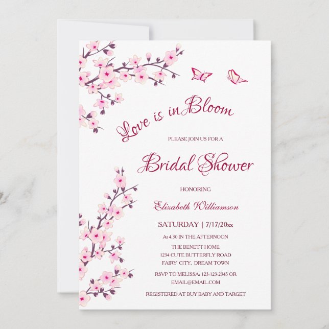 Love Is In Bloom | Cherry Blossom Bridal Shower Invitation (Front)