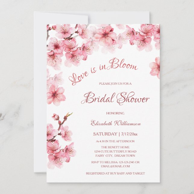 Love Is In Bloom | Cherry Blossom Bridal Shower Invitation (Front)