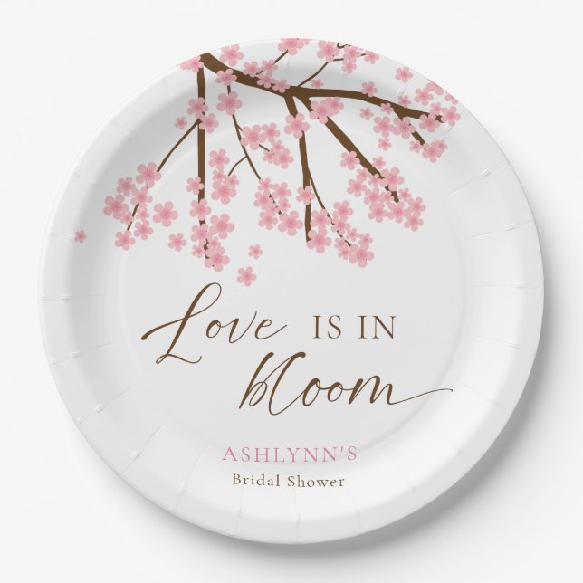 Love is in Bloom Cherry Blossoms Bridal Shower Paper Plate (Front)