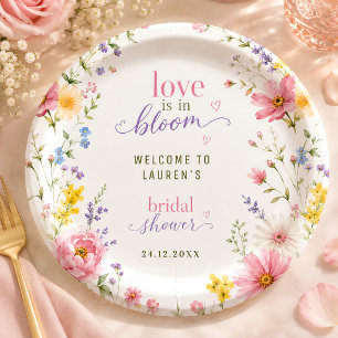 Love Is In Bloom Chic Floral Pink Custom Paper Plate