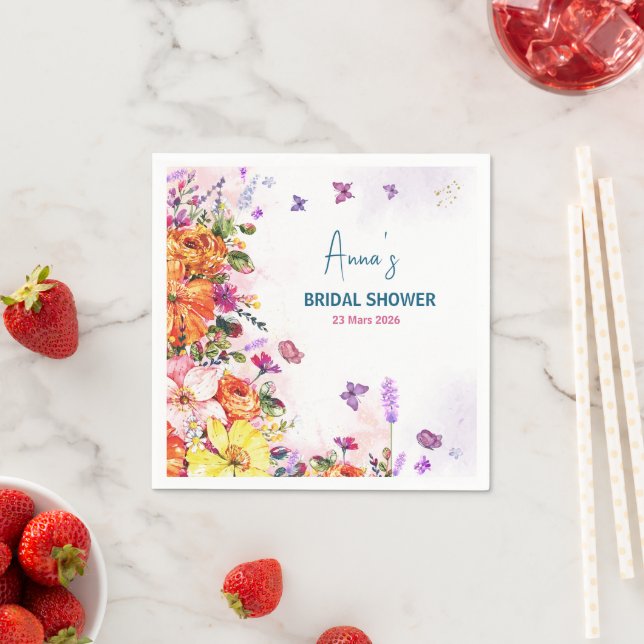 love is in bloom colorful wildflower bridal shower napkin (Insitu)