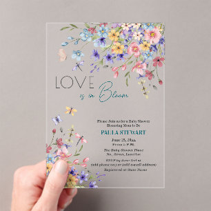 Love is in Bloom Dragonflies Blue Baby Shower Acrylic Invitations