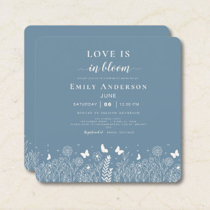 Love Is in Bloom Dusty Blue Bridal Shower Invite