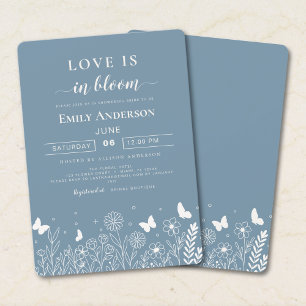 Love Is in Bloom Dusty Blue Bridal Shower Invite