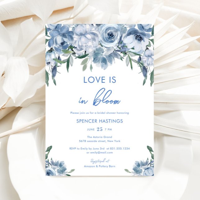 Love Is In Bloom Dusty Blue Floral Bridal Shower Invitation (Creator Uploaded)