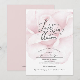 Love is in bloom, dusty pink rose, floral invitation