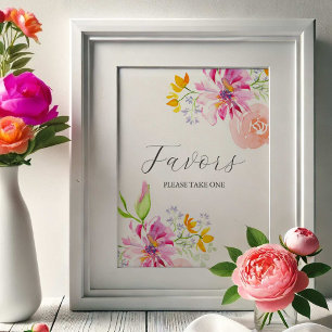 Love is in Bloom Favours Sign Vibrant Pink Flowers
