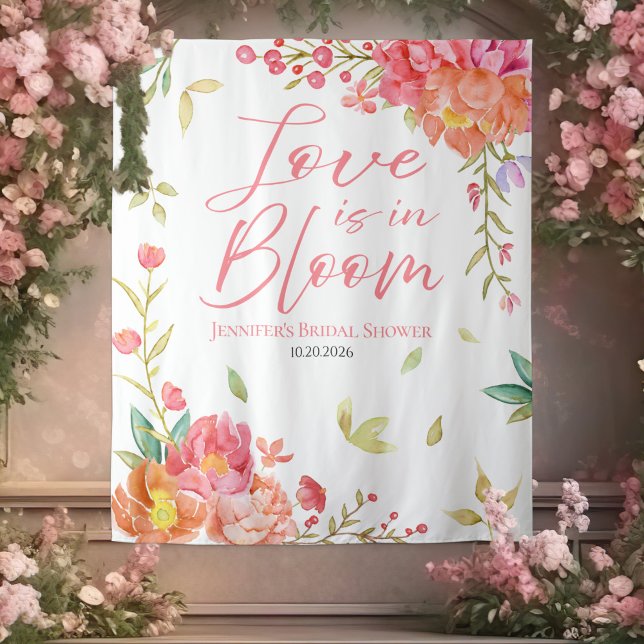 Love is in Bloom | Floral Bridal Shower Backdrops Tapestry (Creator Uploaded)