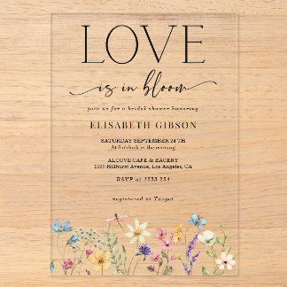 Love Is In Bloom Floral Watercolor Bridal Shower Acrylic Invitations