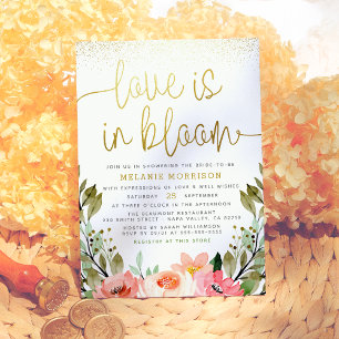 Love Is In Bloom   Gold Blush Floral Bridal Shower Invitation