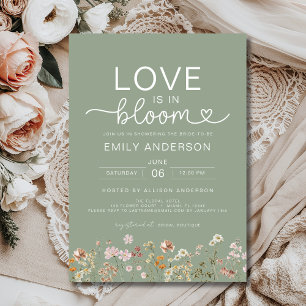 Love is in Bloom Green Wildflower Bridal Shower Invitation