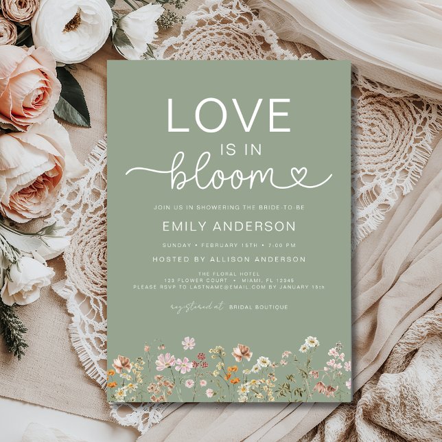 Love is in Bloom Heart Wildflower Bridal Shower Invitation (Creator Uploaded)