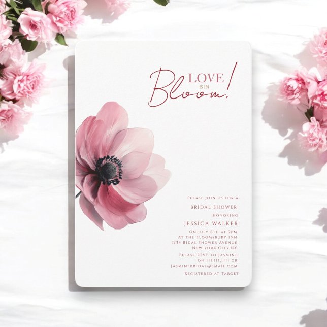 Love is in bloom minimal floral bridal shower  invitation (love is in bloom wedding bridal shower invitation in a simple luxury minimalistic design )