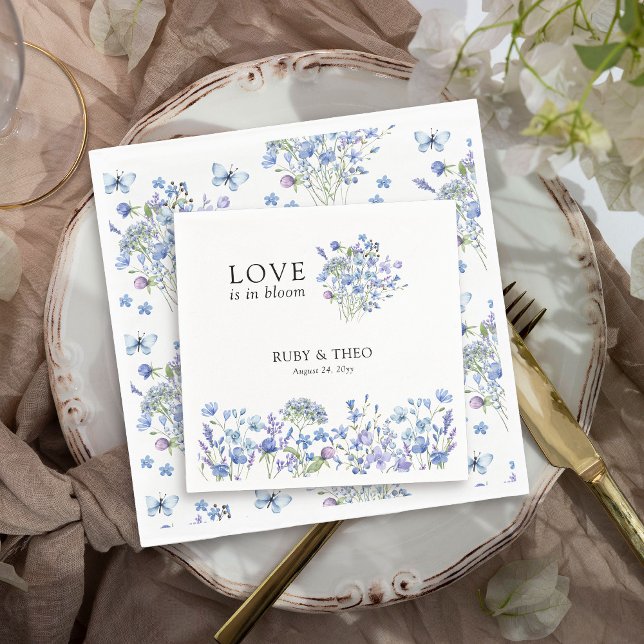 Love is in Bloom Periwinkle Wildflower Floral Napkin (Love is in Bloom elegant cocktail napkins from my Lilac + Periwinkle Wildflower Wedding Collection
)