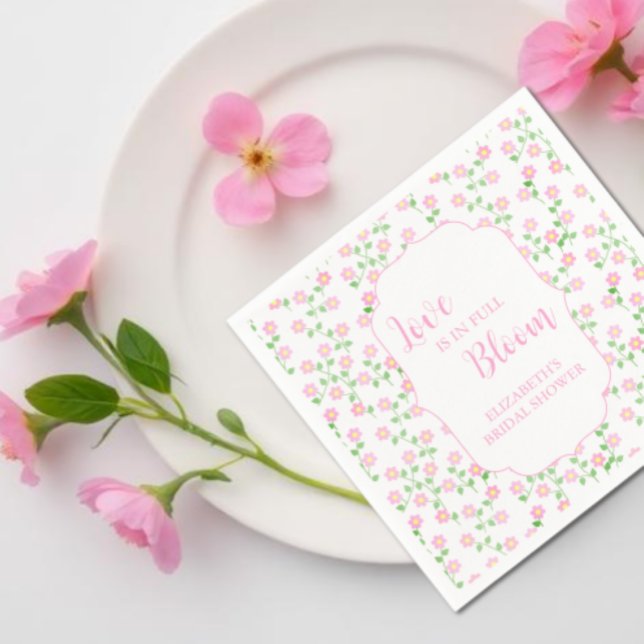 Love Is In Bloom Pink Floral Bridal Shower Napkin (Creator Uploaded)