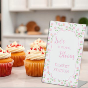 Love Is In Bloom Pink Floral Dessert Station Pedestal Sign