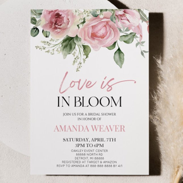 Love Is In Bloom Pink Floral Flower Bridal Shower Invitation (Creator Uploaded)