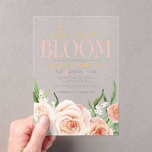 Love Is In Bloom Pink Floral Garden Bridal Shower Acrylic Invitations