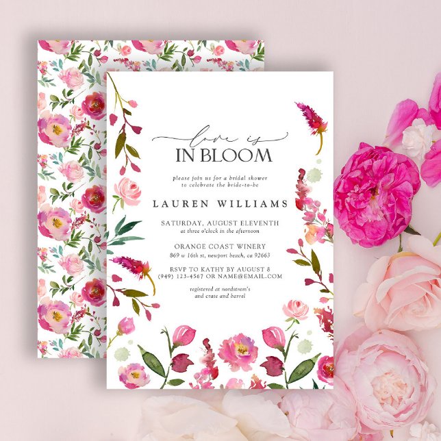 Love Is In Bloom Pink Flowers Bridal Shower Invitation (Creator Uploaded)
