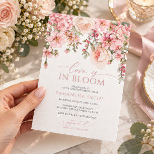Love is in Bloom Pink Hydrangea Bridal Shower Invitation