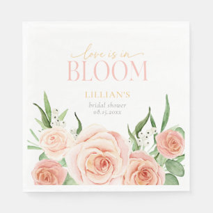 Love Is In Bloom Pink Rose Flowers Bridal Shower  Napkin