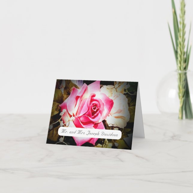 Love is in Bloom Pink Rose Folded Thank You Card (Front)