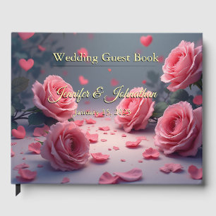 Love is in Bloom Pink Roses Elegant Wedding Guest Book