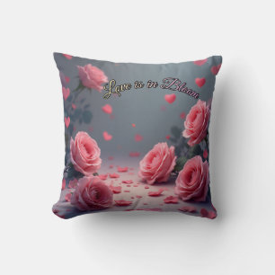 Love is in Bloom Pink Roses Romantic Valentine's Cushion