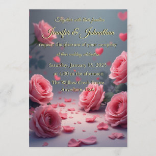 Love is in Bloom Pink Roses Romantic Wedding Invitation