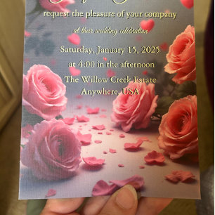 Love is in Bloom Pink Roses Romantic Wedding Invitation