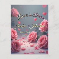 Love is in Bloom Pink Roses Save the Date Wedding