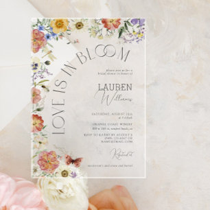 Love Is In Bloom Pressed Wildflower Bridal Shower Acrylic Invitations