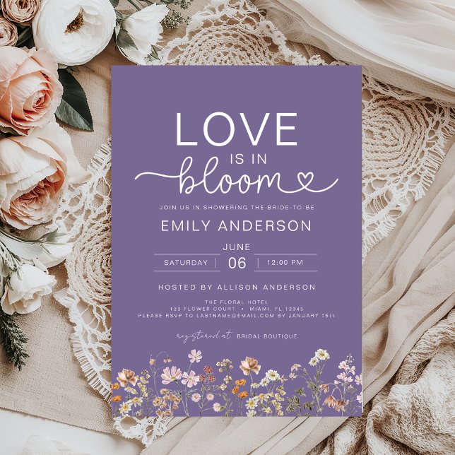 Love is in Bloom Purple Wildflower Bridal Shower Invitation (Creator Uploaded)