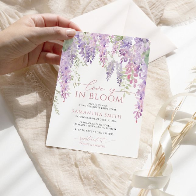 Love is in Bloom Purple Wisteria Bridal Shower Invitation (Creator Uploaded)