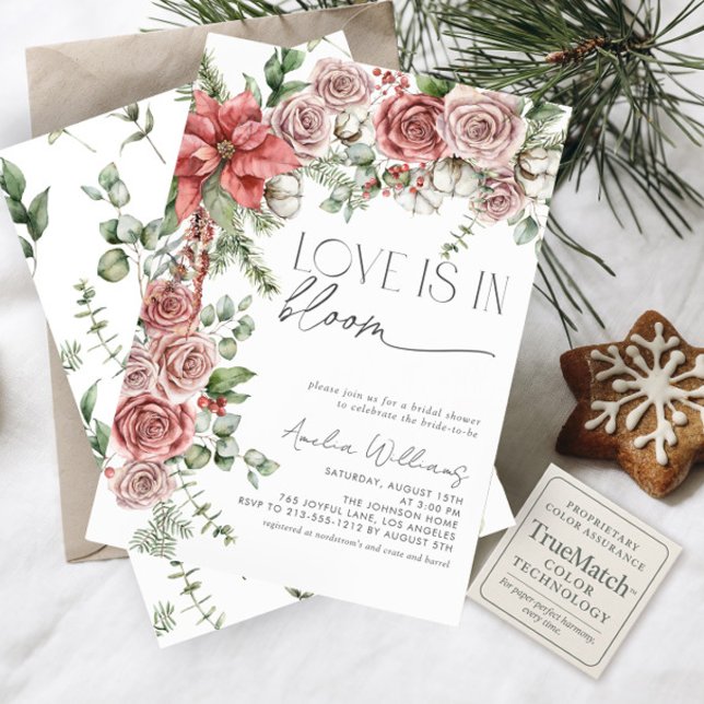 Love is in Bloom Red Pine Winter Flowers Invitation (Creator Uploaded)